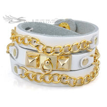 Link Chain Leather Bracelets With 18K Gold Plated,Long Leather Bracelets Wholesale Price High Quality